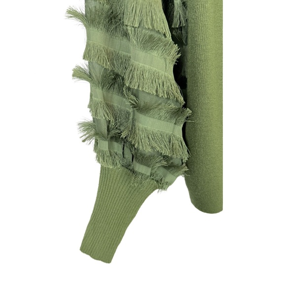 Sioni Fringe Trim Sweater Black Forest Green NWT - Picture 2 of 7